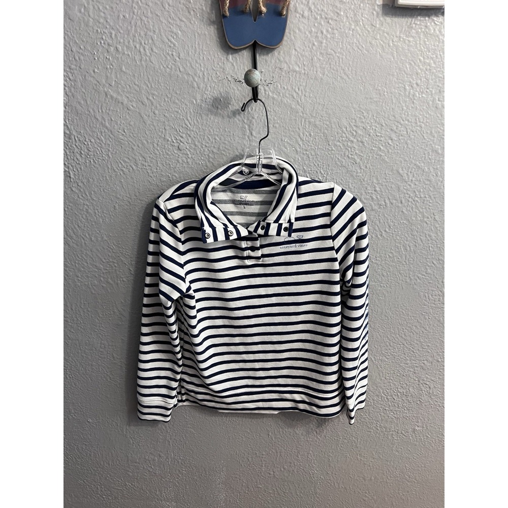 Vineyard Vines Sweatshirt Girls Size Large 1/4 Blue‎ White Striped Pullover